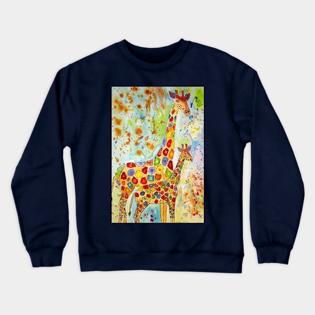 Colourful Mother and Baby Giraffes Crewneck Sweatshirt by Casimirasquirkyart